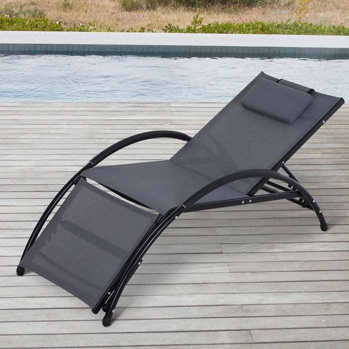 Sun Lounger Half Circle Arms Adjustable Head Footrest Aluminium Frame Grey