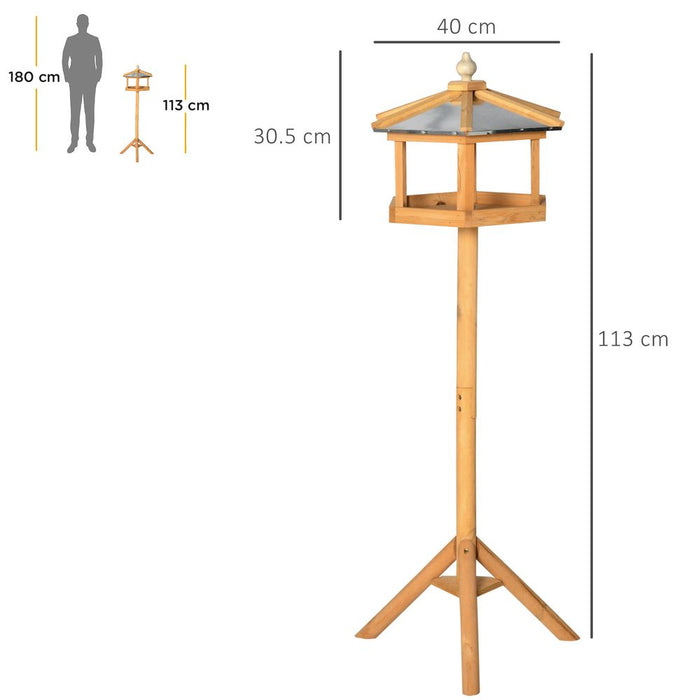 PawHut Wooden Bird Table Free Standing Feeder Garden Sheltered Feeding Station Parrot Stand Birdhouse 40x113cm