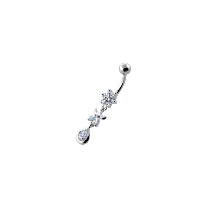 Jeweled Flower Leaf Hanging Navel Belly Bar