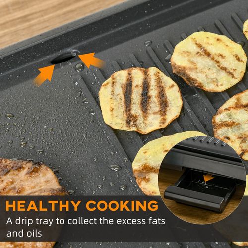 Teppanyaki Grill, 1600W Non Stick Barbecue Hot Plate Drip Tray Temp