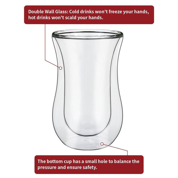 VINSANI Transparent Double Wall Glasses - Perfect for Hot & Cold Drinks - Minimalist Design - Set of 2 - Professional Seller