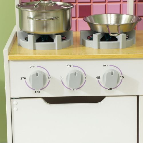 AIYAPLAY Kids Play Kitchen, Pretend Play Kitchen with Realistic Oven, Stove, Sink, Kitchen Accessories, Cooking Playset with Light, Sound, Ages 3+, White