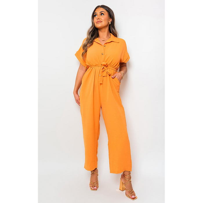 Casual Tie Waist Short Sleeve Jumpsuit - Effortlessly Chic and Versatile!