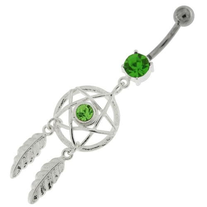 Center Jeweled Star Dream Catcher Dangling Navel Ring