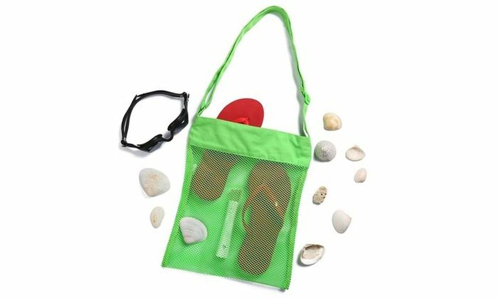 4-Pack Kids Beach Shell Bags - Colorful Mesh Beach Bags for Sand & Sea - Durable & Adjustable Straps