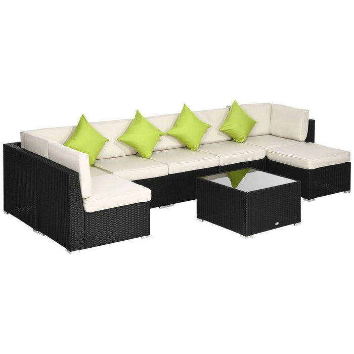 Outsunny 8pc Patio Rattan Sofa Set - Garden Furniture for Outdoor Space - Black