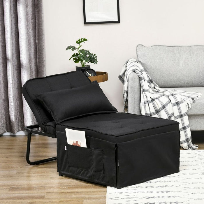 HOMCOM 4-in-1 Folding Sleeper Chair Bed, Pillow & Side Pockets - Black