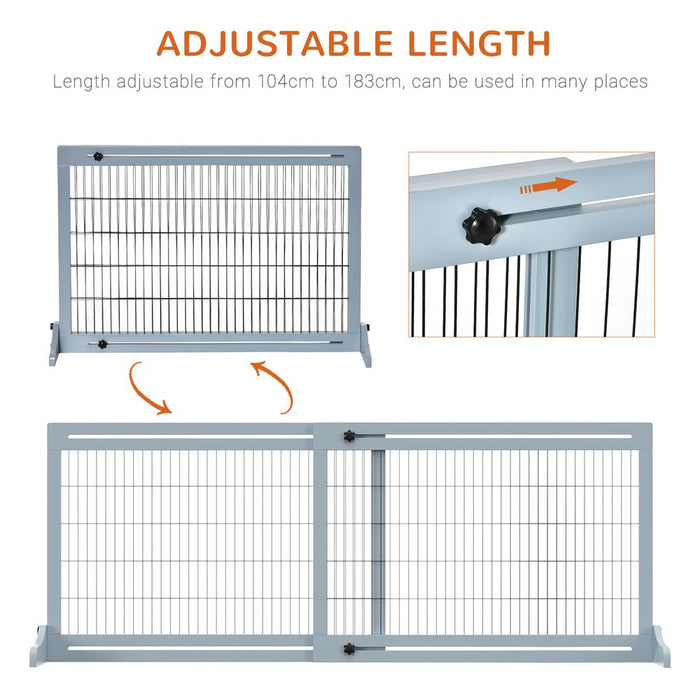 Adjustable Wooden Pet Gate Freestanding Dog Barrier for Doorway, Grey Pawhut