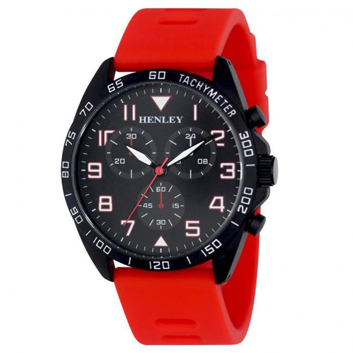 Henley Men's Multi Eye Black Dial Red Sports Watch with Silicone Strap H02215.10