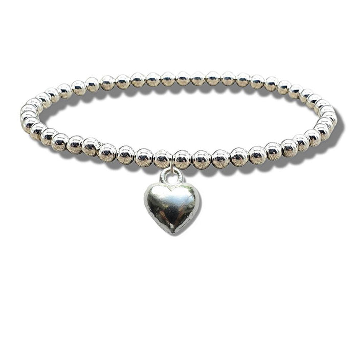 Puff Heart Silver Beaded Bracelet | Ideal Birthday or Christmas Gift