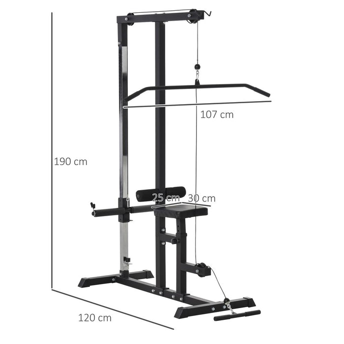 HOMCOM Lat Pull Down Machine with Extra Pulley for Seated Rows, Cable Pulley System with Adjustable Seat for Home Gym