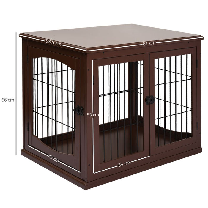 Wooden Dog Crate End Table Pet Puppy Cage w/Metal Wire for Small Dog Brown