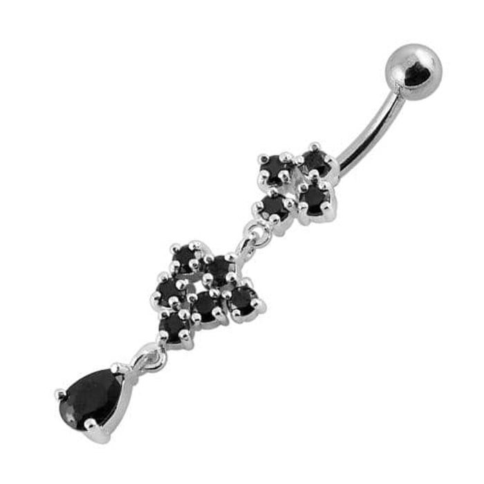  Fancy Silver Dangling Belly Ring With SS Curved Bar