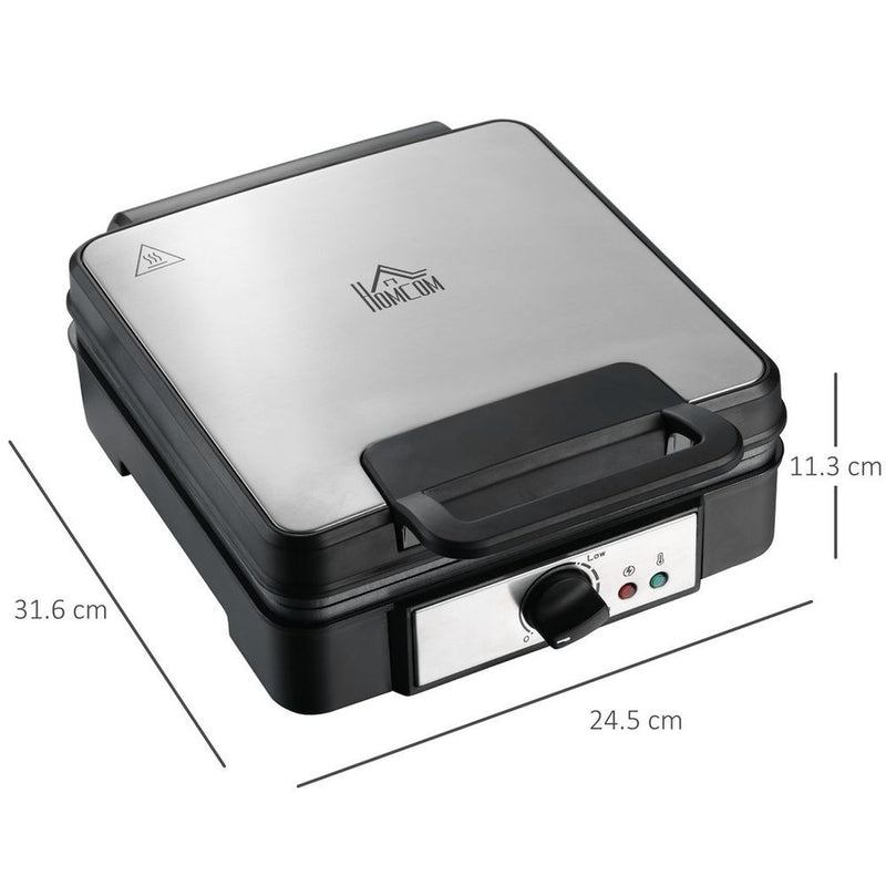 Premium Cast Iron Waffle Maker - Cook 4 Delicious Waffles at Once - Non-Stick Coating - Adjustable Temperature - 1200W