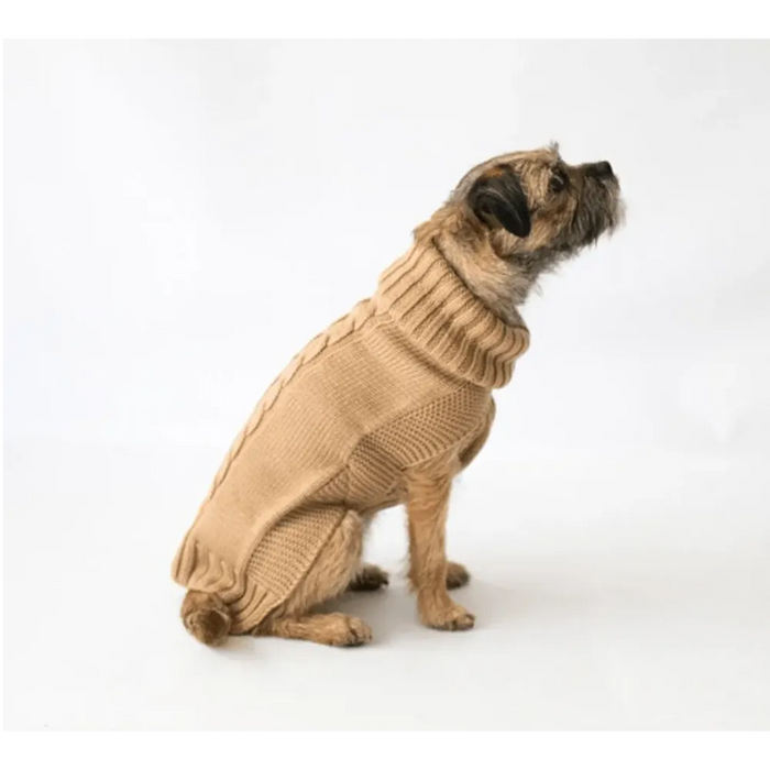 Contemporary Cableknit Jazz Dog Jumper in Camel