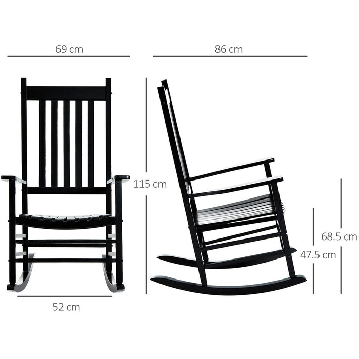 Outsunny Porch Rocking Chair, Poplar Wood, 69Wx86Dx115H cm-Black