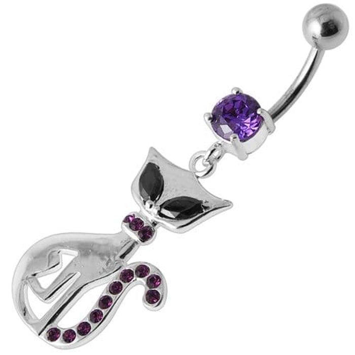 Jeweled Cat Dangling Belly Bar