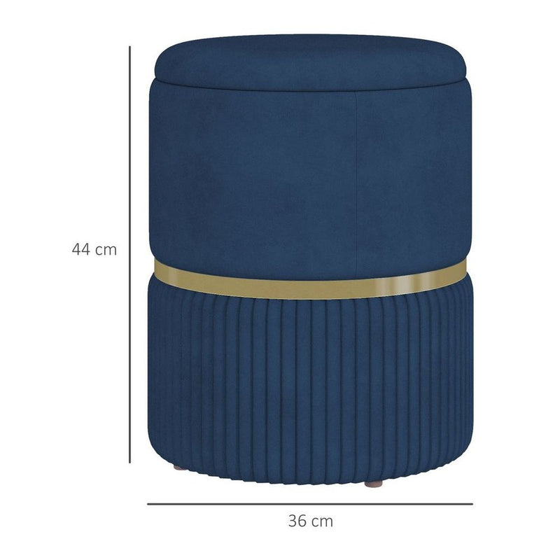 HOMCOM Round Pouffe, Storage Footstool with Cushioned Top, Hidden Space