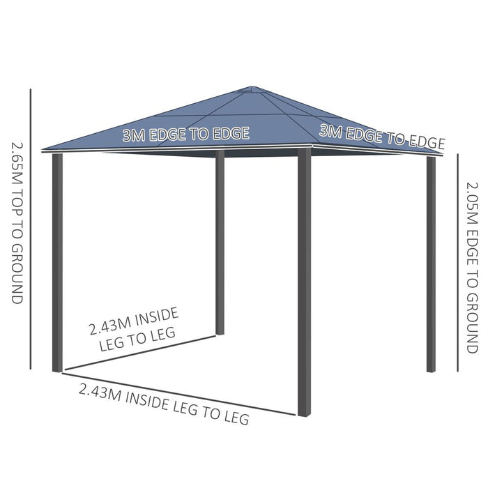 High-Quality 3x3m PC Aluminium Hardtop Gazebo with Curtains & Netting