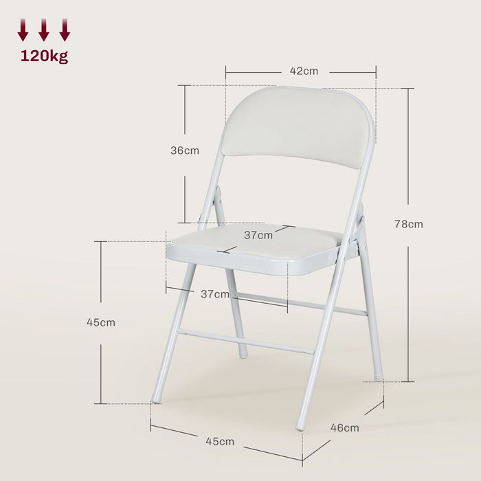 HOMCOM 2 Pack Padded Folding Chairs with Cushioned Seat and Metal Frame White