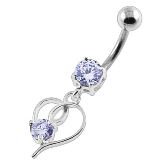 Round Gem in a Heart Navel Belly Button Piercing