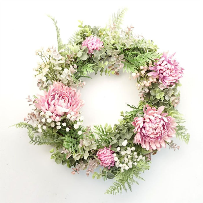 Premium 45cm Pink Floral Wreath - High-Quality Artificial Blossom for All Door Sizes