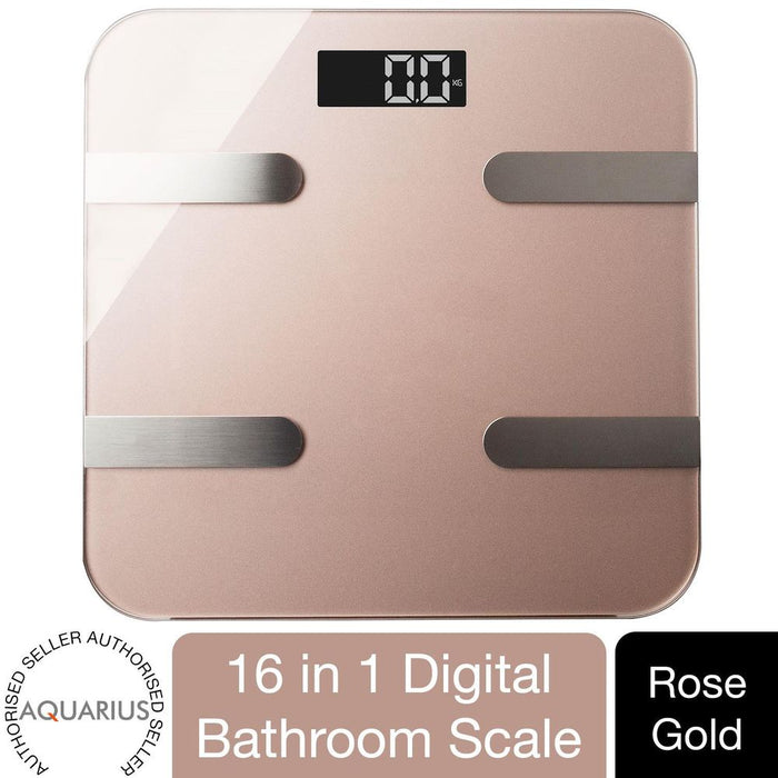 Aquarius 16-in-1 Smart Body Analysis Scale, Rose Gold - Bluetooth, AIFit App, BMI, BMR, Body Fat - Professional Grade Quality