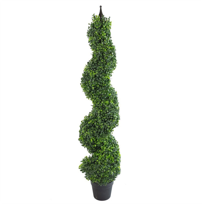 120cm (4ft) Tall Artificial Boxwood Tower Tree Topiary Spiral Metal Top