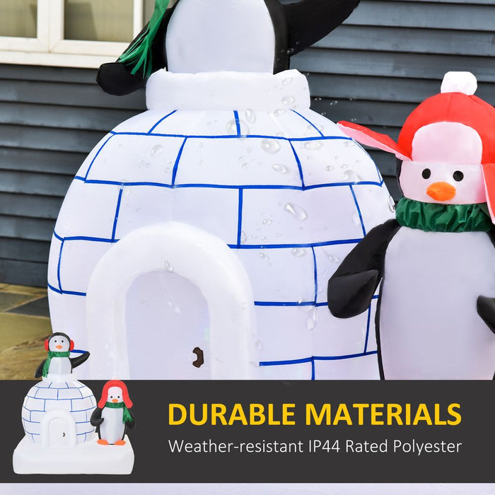 5ft Christmas Inflatable Penguins Wearing a Scarf with Ice House In & outdoors