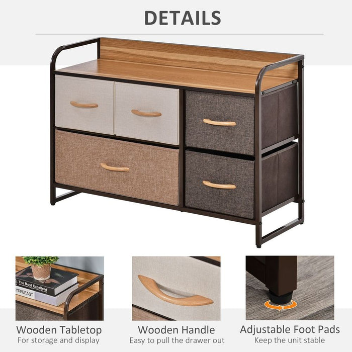 5-Drawer Storage Tower Dresser | Wood Top, Steel Frame | Storage Organizer - High Quality & Easy Assembly