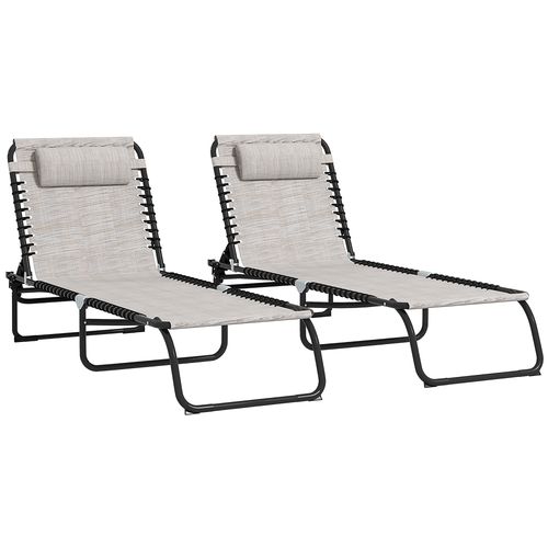 Outsunny 2 Pcs Folding Beach Chair Chaise Lounge 4 Adjustable Positions, Cream