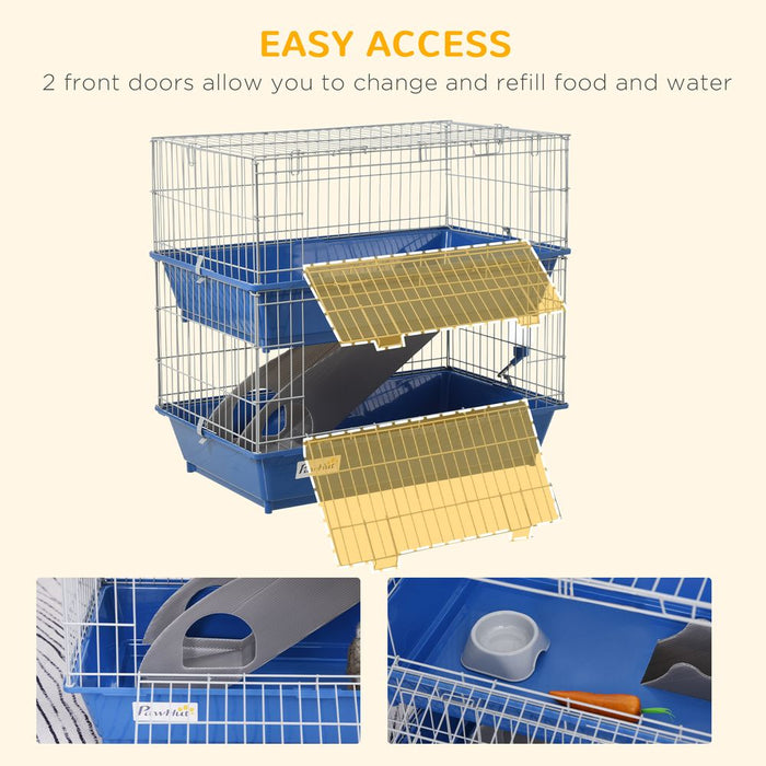 Spacious 2-Tier Small Animal Cage w/ Accessories - Perfect for Rabbits, Ferrets, and Chinchillas!