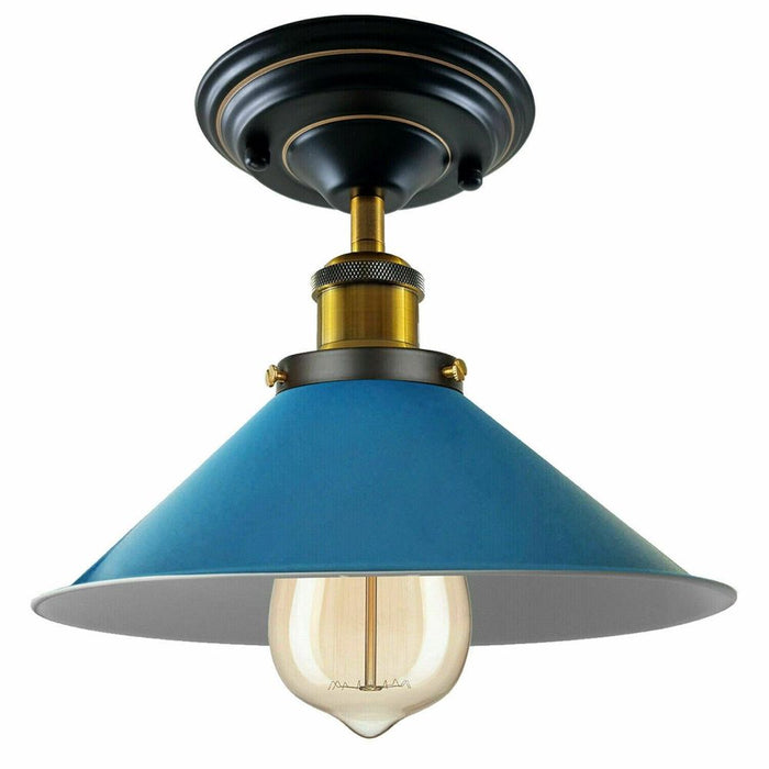 Vintage Industrial Metal Cone Shade Flush Mount Ceiling Light Indoor Fittings