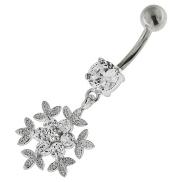 925 Sterling Silver Flower Snow Flake Belly Button Ring