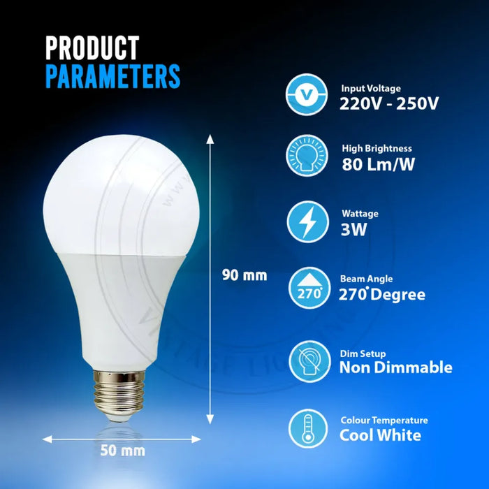 3W E27 Screw LED Light GLS bulbs, Energy Saving Edison  Cool White 6000K non dimmable lights