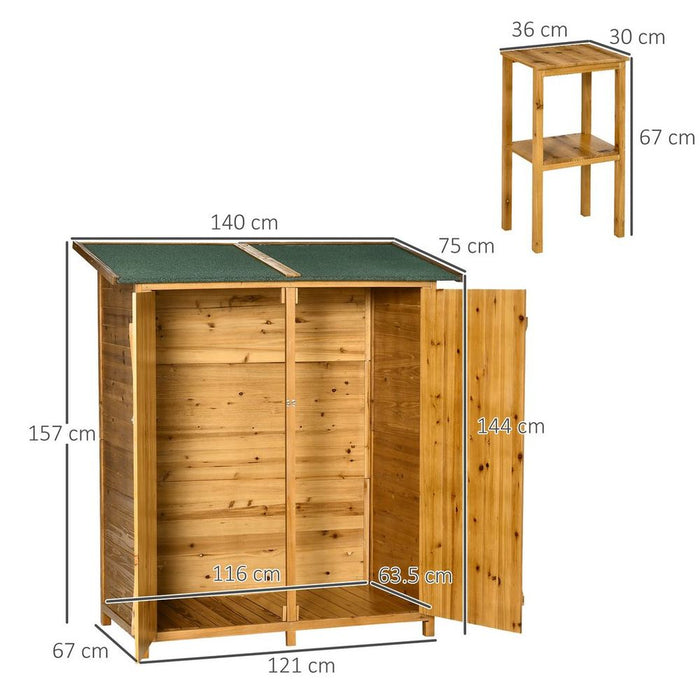 Garden Storage Shed Tool Organizer w/ Table, 140x75x157cm, Natural