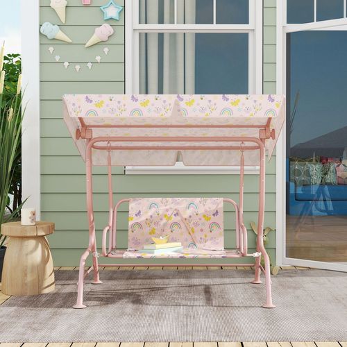 AIYAPLAY Kids Garden Swing Chair, Swing Seat with Adjustable Canopy, Pink