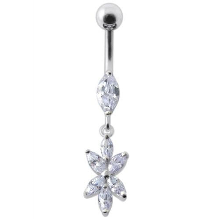 Fancy Flower Dangling Navel Ring Body Jewelry