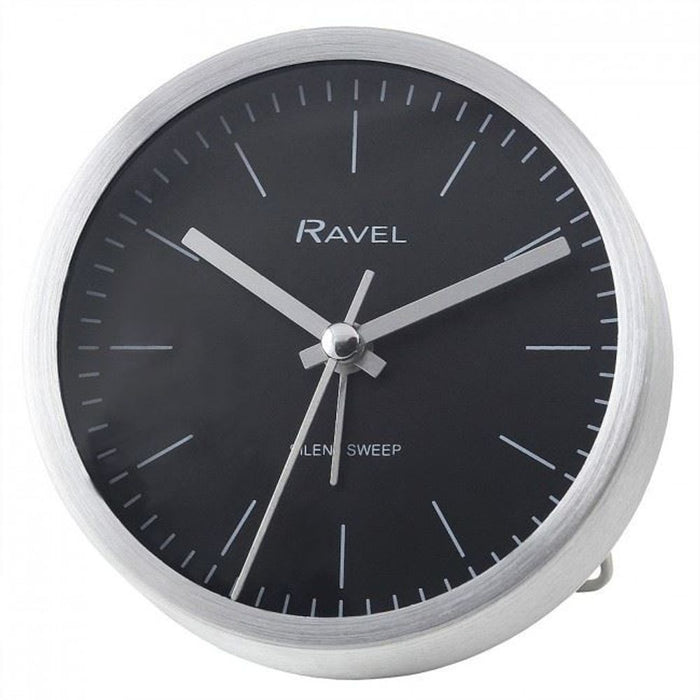 Ravel Metal Minimal Alarm Clock - Brushed Silver, Bold Hands, Modern Dial, Silent Sweep, Beep Alarm