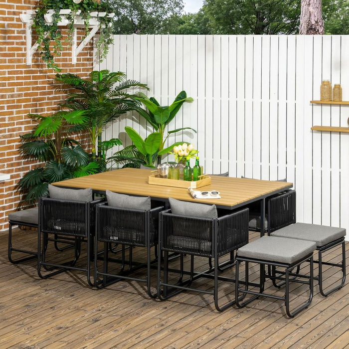 11-PC Rattan Dining Set, 10-seater | Space-Saving Design | High-Quality Materials