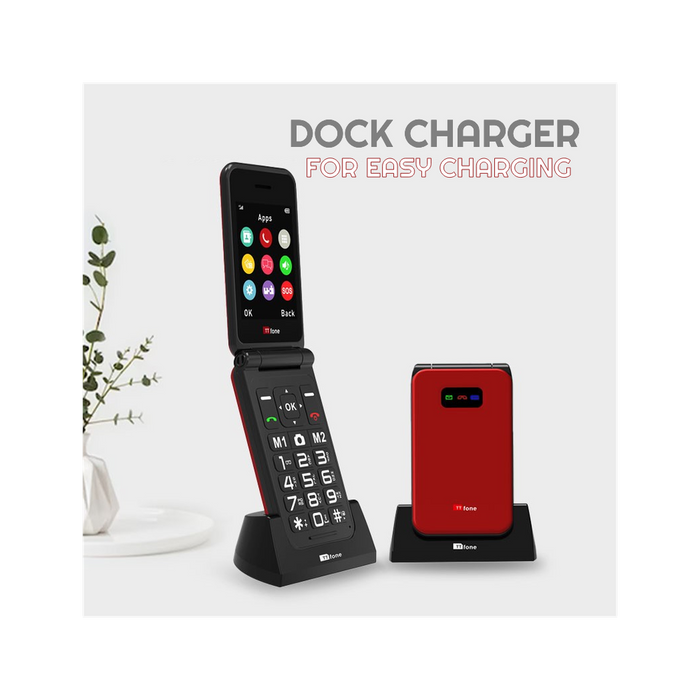 TTfone Red TT760 Flip 4G Mobile - Dock Charger, EE Pay As You Go - High Quality Mobile for All Ages