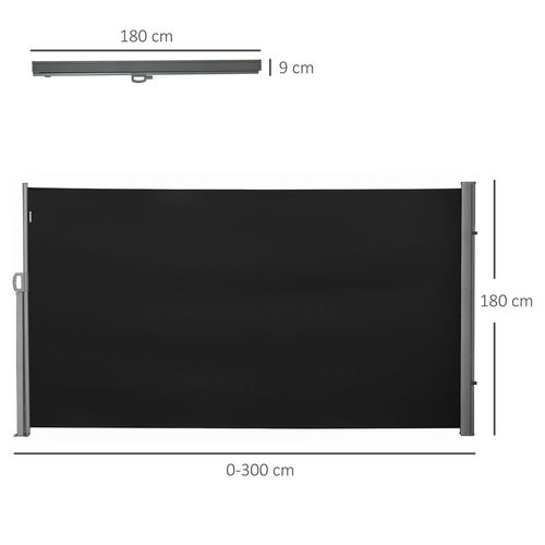 3x1.8M Retractable Side Awning Screen Fence Patio Privacy Divider Black