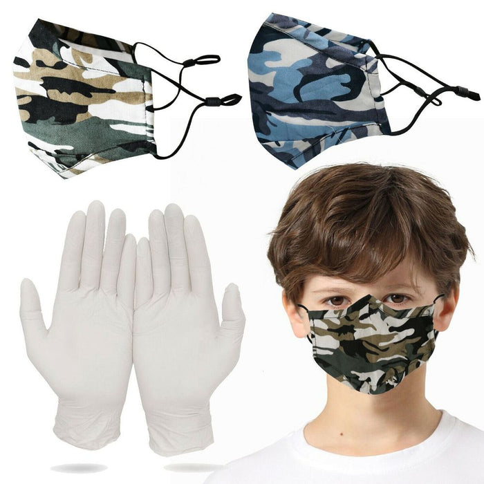 Latex X-Small Gloves (Age 6-10) & Spandex Kids Camouflage Face Mask (Age 6-12)