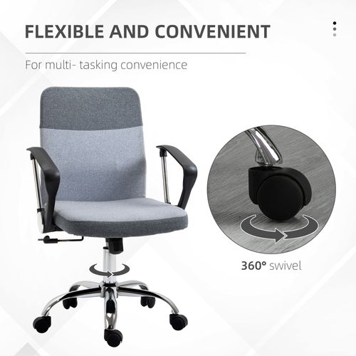 Office Chair Linen Swivel Desk Chair Home Study Rocker w/ Wheel, Grey Vinsetto