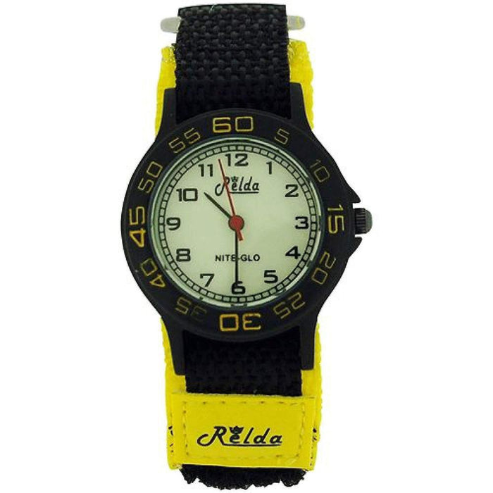 Relda Children's Nite-Glo Luminous Dial Watch - Yellow & Black Velcro Strap - REL59