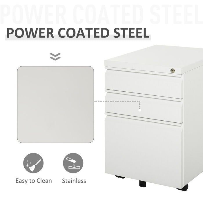 Vinsetto Mobile Vertical File Cabinet Lockable Metal Filling Cabinet with 3 Drawers Anti-tilt Design for Letter A4 Legal Size Fully Assembled Except Casters White