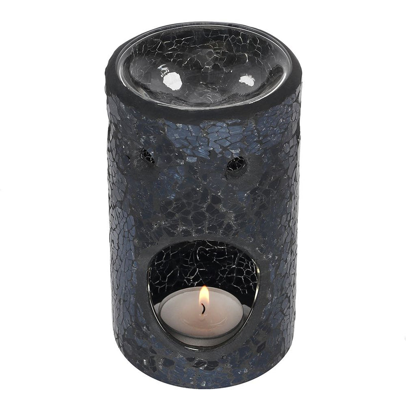Black Crackle Glass Pillar Oil Burner