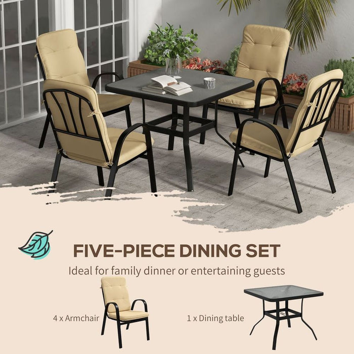 Outsunny Garden Dining Set, Glass Table, Umbrella Hole, Texteline Seats