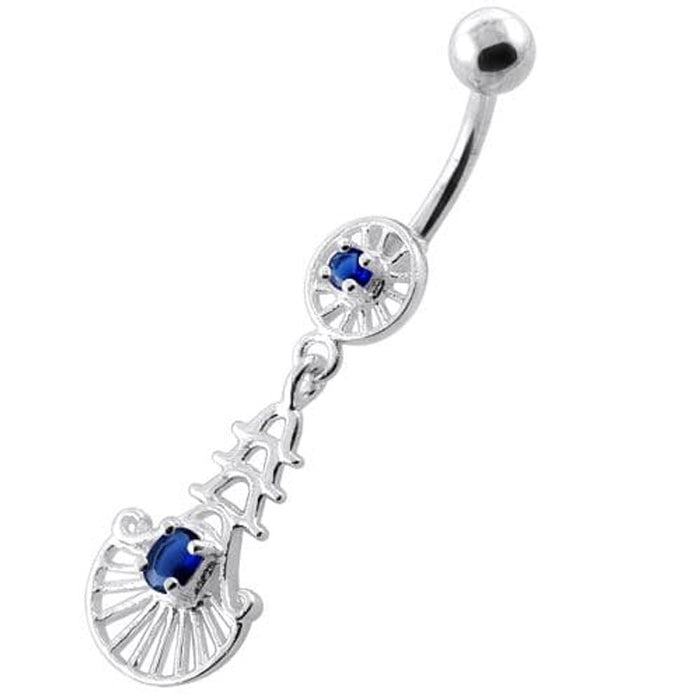 Fancy Jeweled sterling silver belly bar