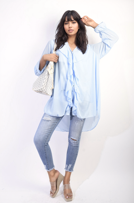 High-Quality Oversized Ruffle Long Sleeve Tops